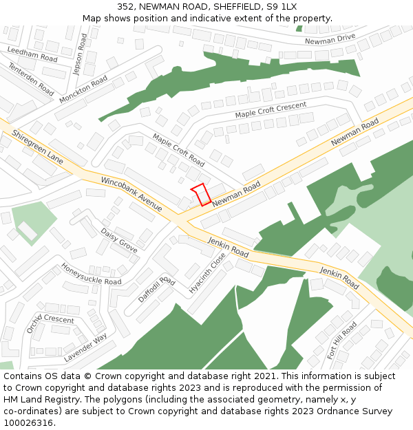 352, NEWMAN ROAD, SHEFFIELD, S9 1LX: Location map and indicative extent of plot