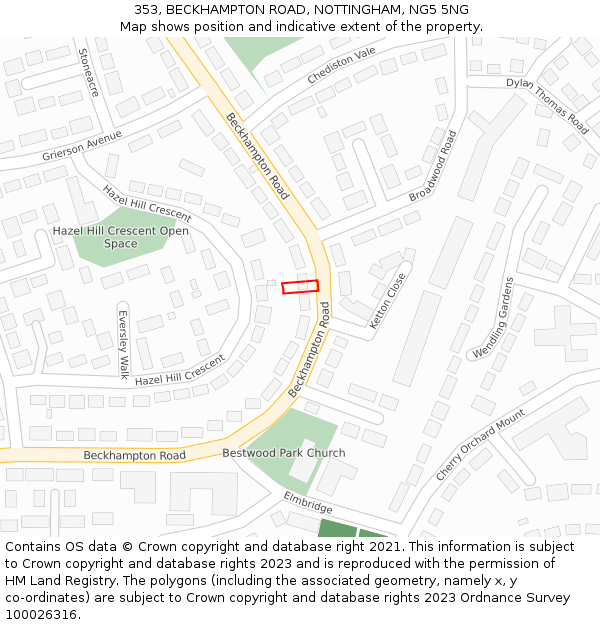 353, BECKHAMPTON ROAD, NOTTINGHAM, NG5 5NG: Location map and indicative extent of plot