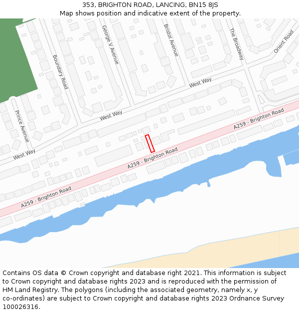 353, BRIGHTON ROAD, LANCING, BN15 8JS: Location map and indicative extent of plot