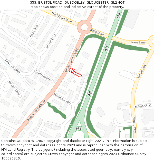 353, BRISTOL ROAD, QUEDGELEY, GLOUCESTER, GL2 4QT: Location map and indicative extent of plot