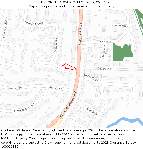 353, BROOMFIELD ROAD, CHELMSFORD, CM1 4DX: Location map and indicative extent of plot
