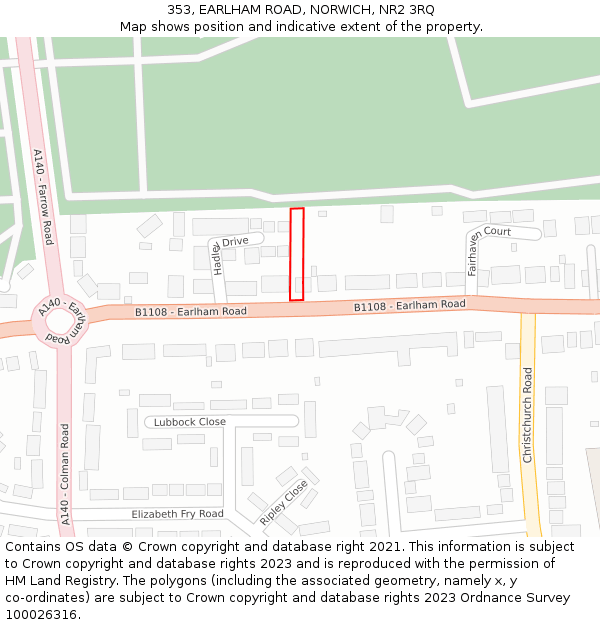 353, EARLHAM ROAD, NORWICH, NR2 3RQ: Location map and indicative extent of plot
