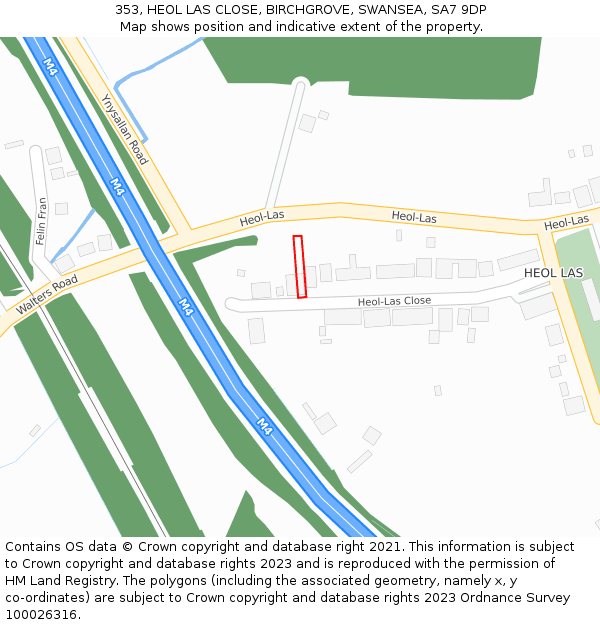 353, HEOL LAS CLOSE, BIRCHGROVE, SWANSEA, SA7 9DP: Location map and indicative extent of plot