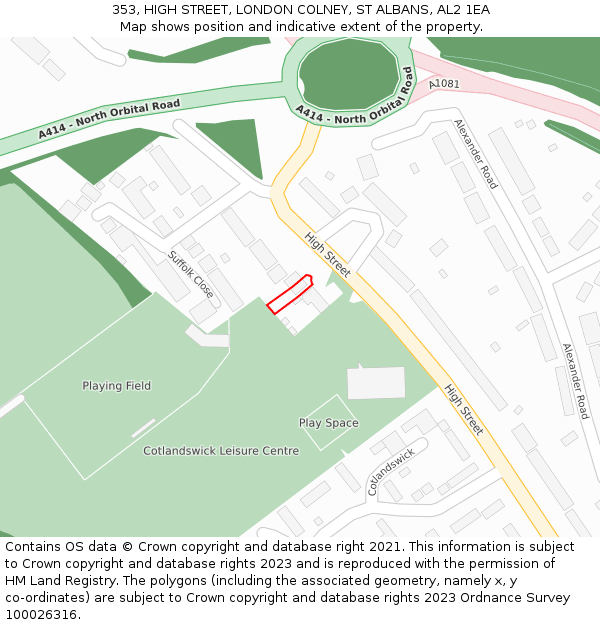 353, HIGH STREET, LONDON COLNEY, ST ALBANS, AL2 1EA: Location map and indicative extent of plot