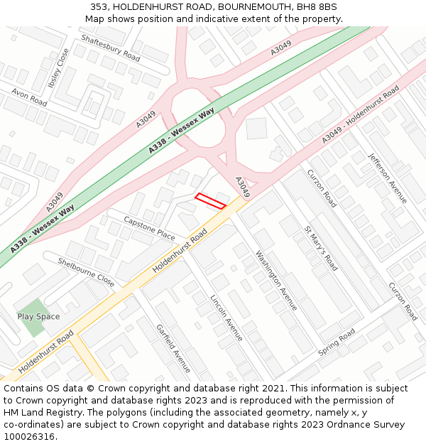 353, HOLDENHURST ROAD, BOURNEMOUTH, BH8 8BS: Location map and indicative extent of plot