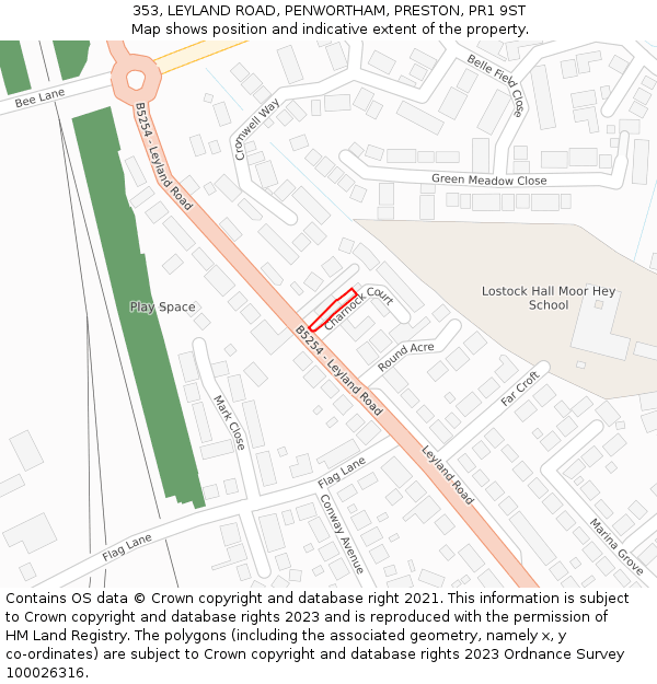 353, LEYLAND ROAD, PENWORTHAM, PRESTON, PR1 9ST: Location map and indicative extent of plot