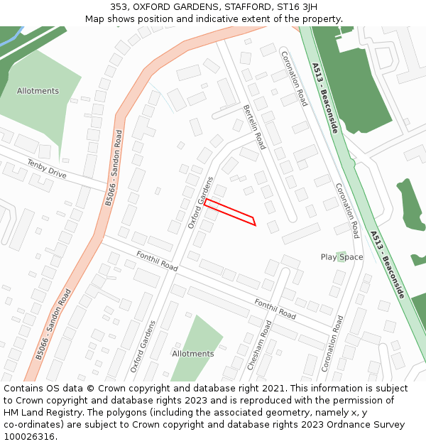 353, OXFORD GARDENS, STAFFORD, ST16 3JH: Location map and indicative extent of plot