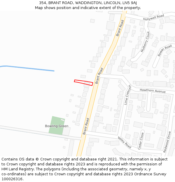 354, BRANT ROAD, WADDINGTON, LINCOLN, LN5 9AJ: Location map and indicative extent of plot