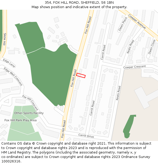 354, FOX HILL ROAD, SHEFFIELD, S6 1BN: Location map and indicative extent of plot
