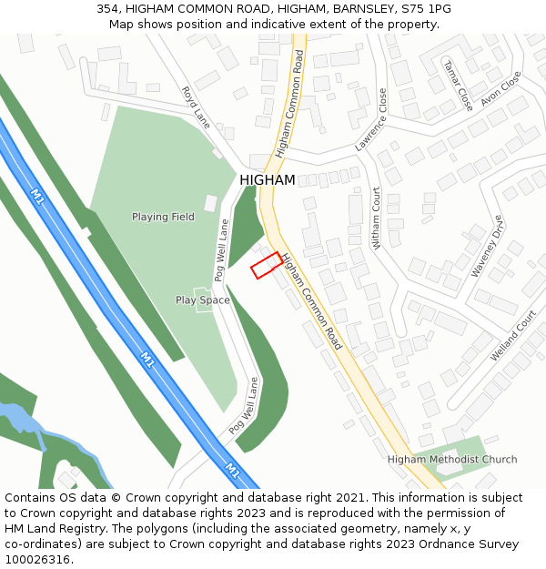 354, HIGHAM COMMON ROAD, HIGHAM, BARNSLEY, S75 1PG: Location map and indicative extent of plot