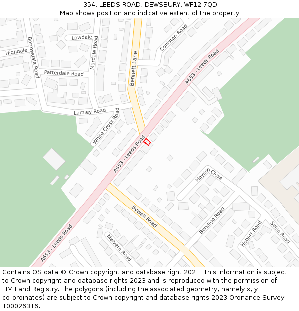 354, LEEDS ROAD, DEWSBURY, WF12 7QD: Location map and indicative extent of plot