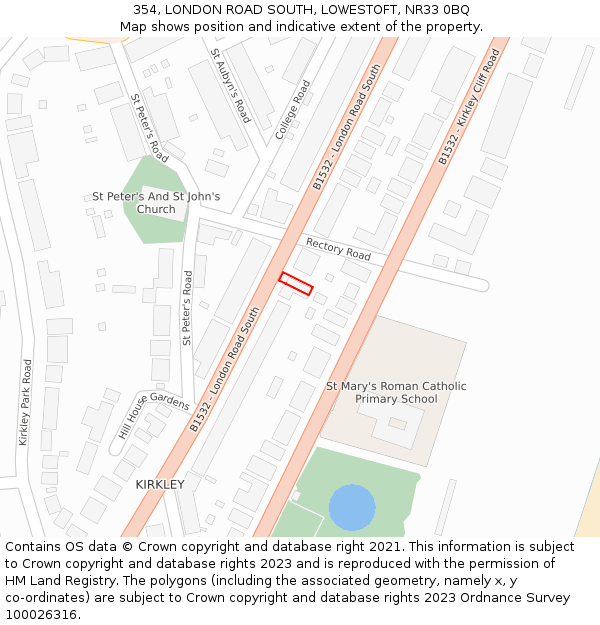 354, LONDON ROAD SOUTH, LOWESTOFT, NR33 0BQ: Location map and indicative extent of plot