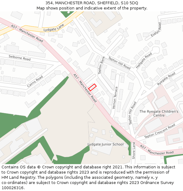 354, MANCHESTER ROAD, SHEFFIELD, S10 5DQ: Location map and indicative extent of plot