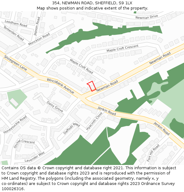 354, NEWMAN ROAD, SHEFFIELD, S9 1LX: Location map and indicative extent of plot