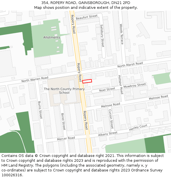 354, ROPERY ROAD, GAINSBOROUGH, DN21 2PD: Location map and indicative extent of plot