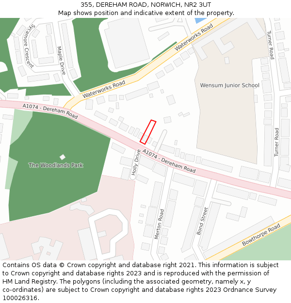 355, DEREHAM ROAD, NORWICH, NR2 3UT: Location map and indicative extent of plot