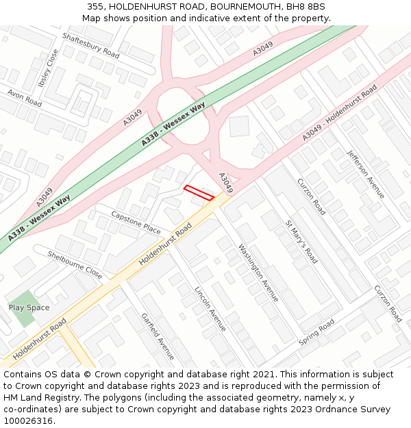 355, HOLDENHURST ROAD, BOURNEMOUTH, BH8 8BS: Location map and indicative extent of plot