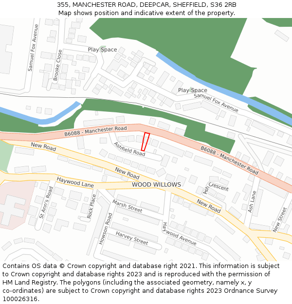 355, MANCHESTER ROAD, DEEPCAR, SHEFFIELD, S36 2RB: Location map and indicative extent of plot