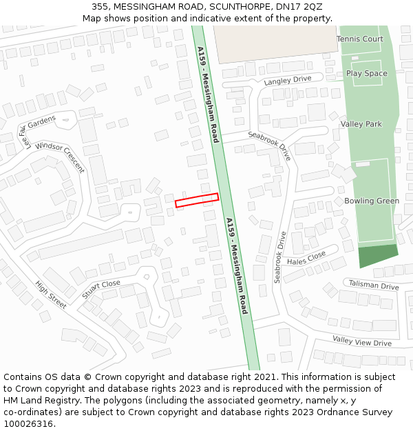 355, MESSINGHAM ROAD, SCUNTHORPE, DN17 2QZ: Location map and indicative extent of plot