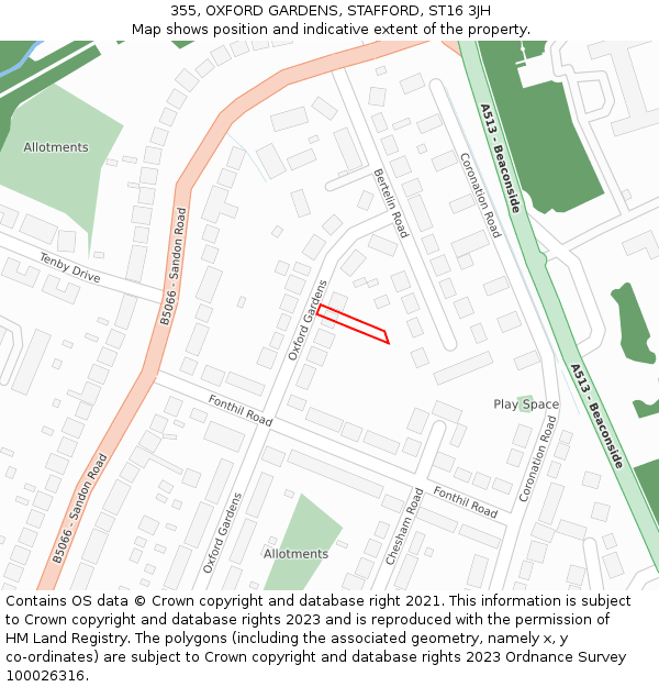 355, OXFORD GARDENS, STAFFORD, ST16 3JH: Location map and indicative extent of plot