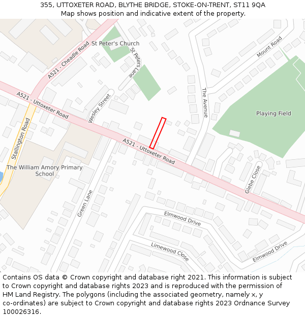 355, UTTOXETER ROAD, BLYTHE BRIDGE, STOKE-ON-TRENT, ST11 9QA: Location map and indicative extent of plot