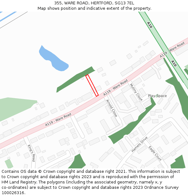 355, WARE ROAD, HERTFORD, SG13 7EL: Location map and indicative extent of plot