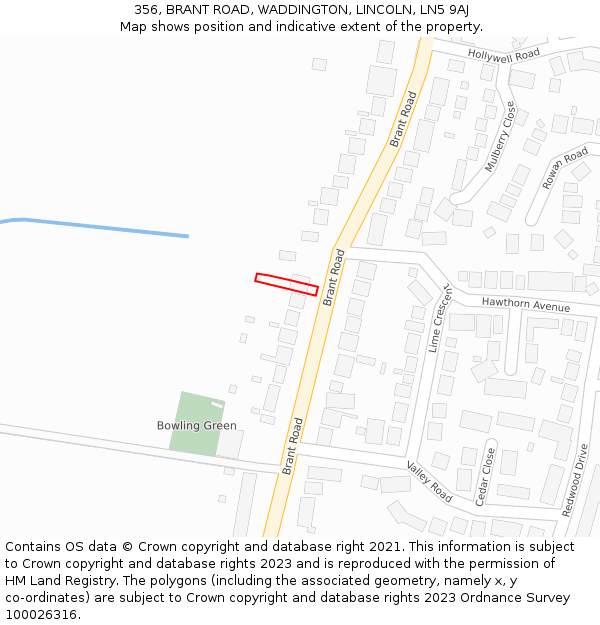 356, BRANT ROAD, WADDINGTON, LINCOLN, LN5 9AJ: Location map and indicative extent of plot