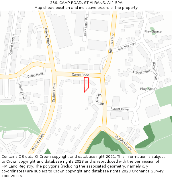 356, CAMP ROAD, ST ALBANS, AL1 5PA: Location map and indicative extent of plot