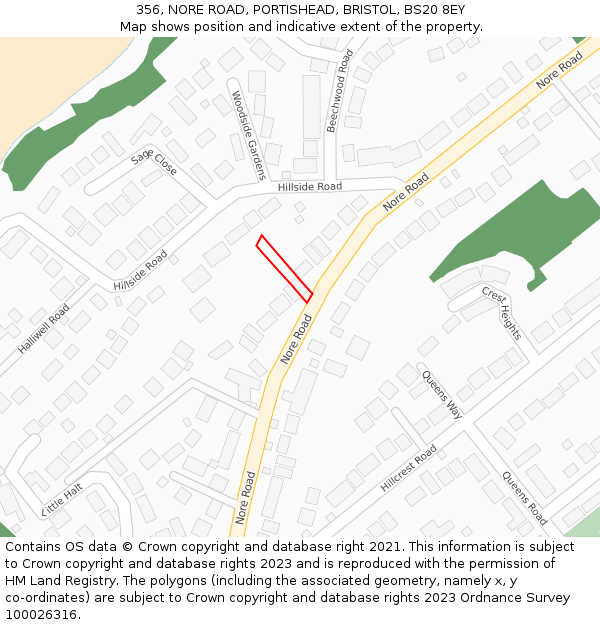 356, NORE ROAD, PORTISHEAD, BRISTOL, BS20 8EY: Location map and indicative extent of plot