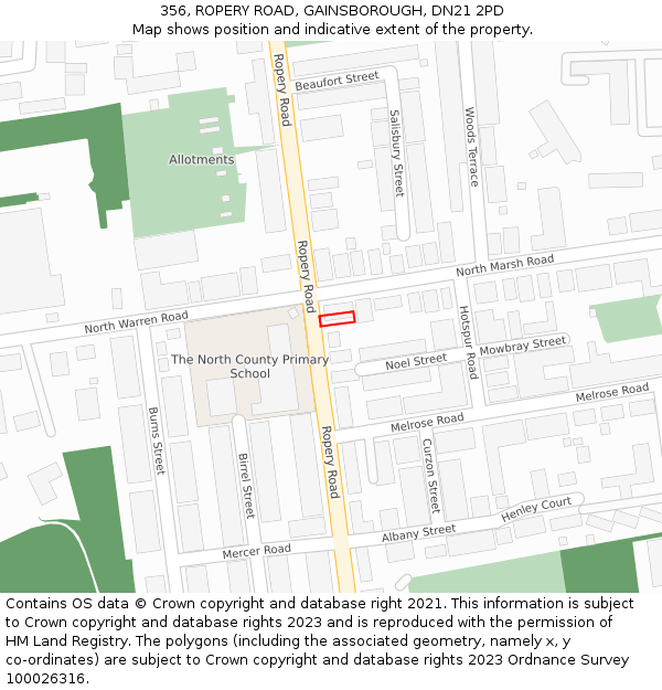 356, ROPERY ROAD, GAINSBOROUGH, DN21 2PD: Location map and indicative extent of plot