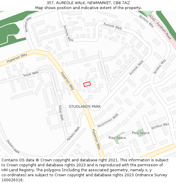 357, AUREOLE WALK, NEWMARKET, CB8 7AZ: Location map and indicative extent of plot