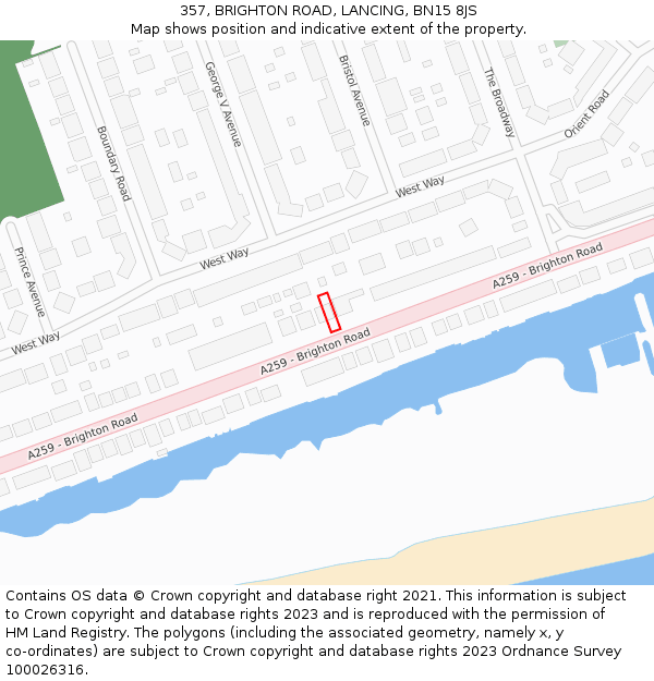 357, BRIGHTON ROAD, LANCING, BN15 8JS: Location map and indicative extent of plot