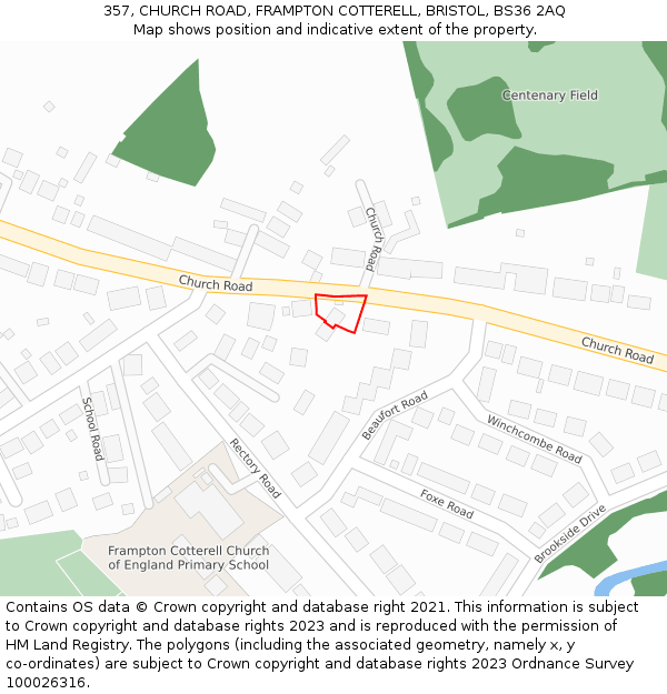 357, CHURCH ROAD, FRAMPTON COTTERELL, BRISTOL, BS36 2AQ: Location map and indicative extent of plot