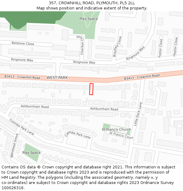 357, CROWNHILL ROAD, PLYMOUTH, PL5 2LL: Location map and indicative extent of plot