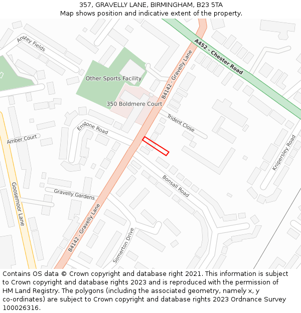 357, GRAVELLY LANE, BIRMINGHAM, B23 5TA: Location map and indicative extent of plot