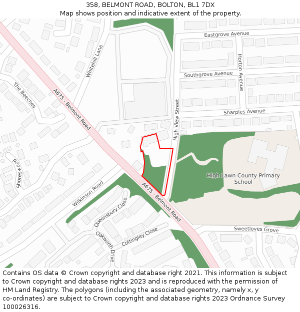 358, BELMONT ROAD, BOLTON, BL1 7DX: Location map and indicative extent of plot