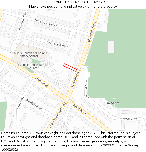 358, BLOOMFIELD ROAD, BATH, BA2 2PD: Location map and indicative extent of plot