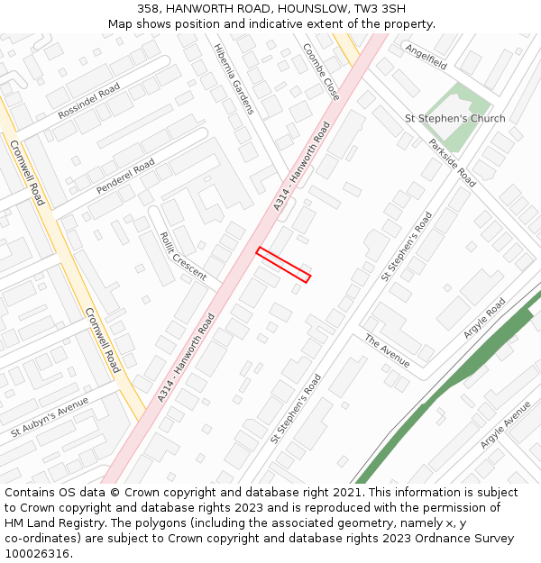 358, HANWORTH ROAD, HOUNSLOW, TW3 3SH: Location map and indicative extent of plot