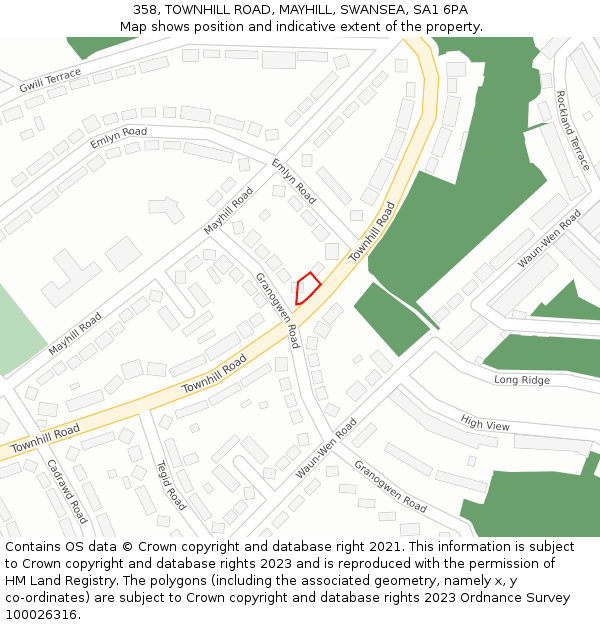 358, TOWNHILL ROAD, MAYHILL, SWANSEA, SA1 6PA: Location map and indicative extent of plot