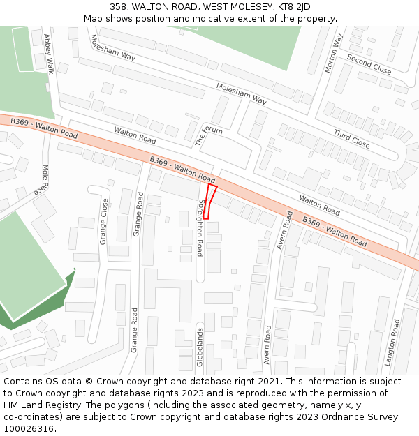 358, WALTON ROAD, WEST MOLESEY, KT8 2JD: Location map and indicative extent of plot