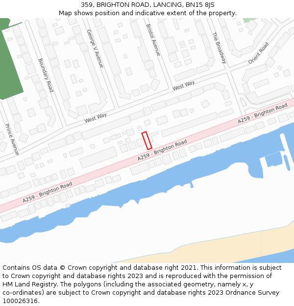 359, BRIGHTON ROAD, LANCING, BN15 8JS: Location map and indicative extent of plot