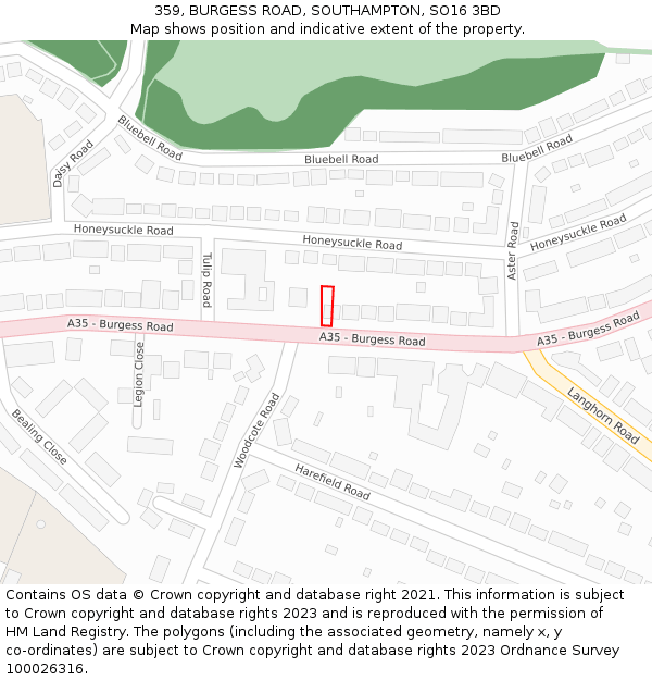 359, BURGESS ROAD, SOUTHAMPTON, SO16 3BD: Location map and indicative extent of plot