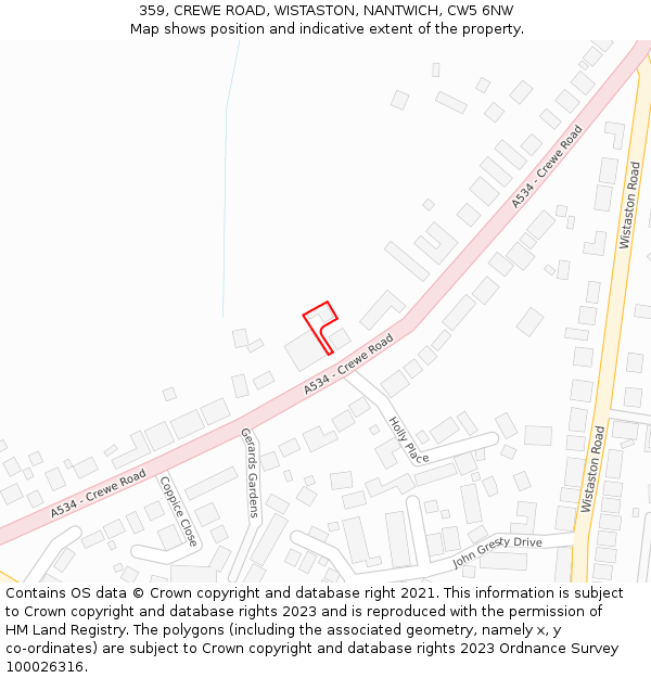 359, CREWE ROAD, WISTASTON, NANTWICH, CW5 6NW: Location map and indicative extent of plot