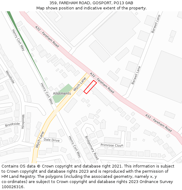 359, FAREHAM ROAD, GOSPORT, PO13 0AB: Location map and indicative extent of plot