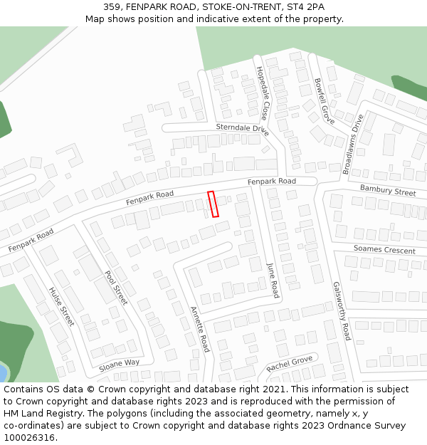 359, FENPARK ROAD, STOKE-ON-TRENT, ST4 2PA: Location map and indicative extent of plot
