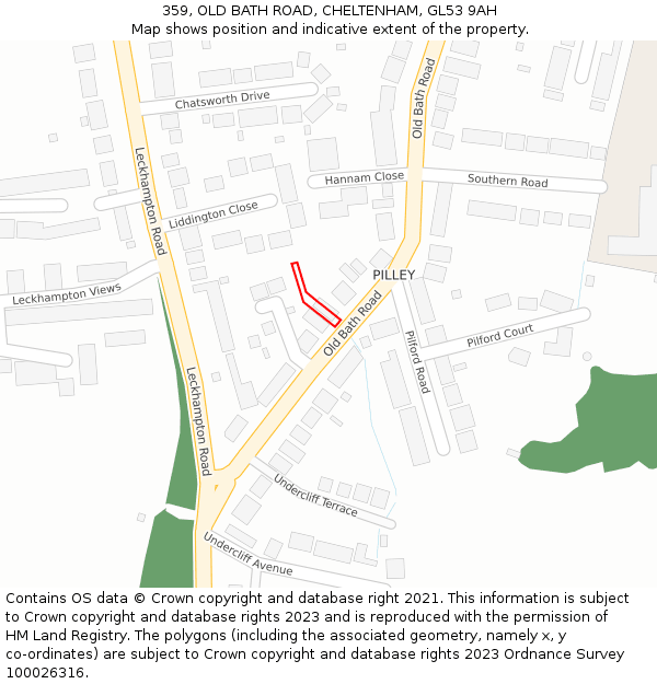 359, OLD BATH ROAD, CHELTENHAM, GL53 9AH: Location map and indicative extent of plot