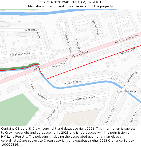 359, STAINES ROAD, FELTHAM, TW14 9HF: Location map and indicative extent of plot