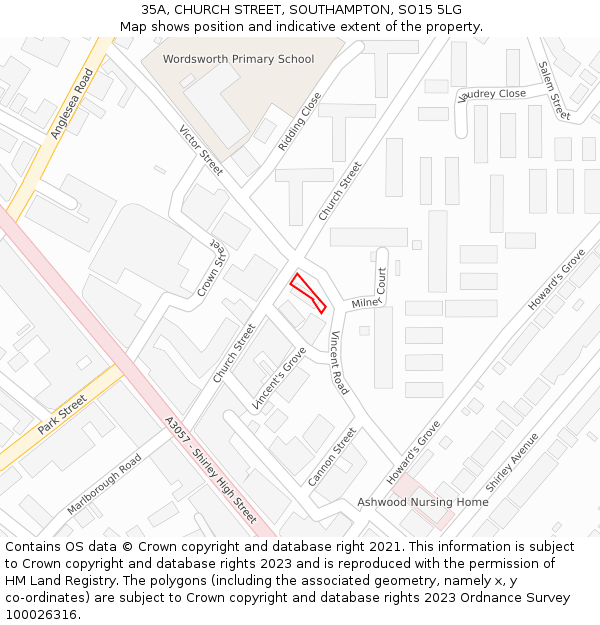 35A, CHURCH STREET, SOUTHAMPTON, SO15 5LG: Location map and indicative extent of plot