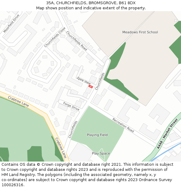 35A, CHURCHFIELDS, BROMSGROVE, B61 8DX: Location map and indicative extent of plot