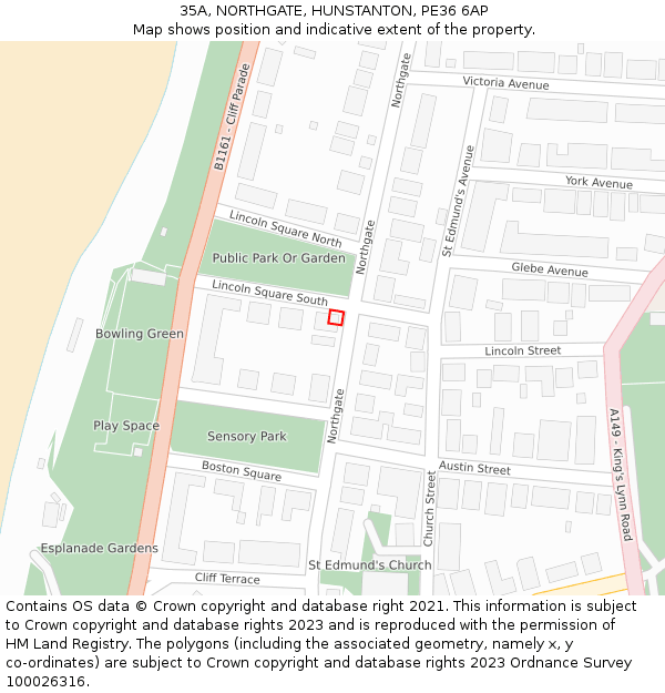 35A, NORTHGATE, HUNSTANTON, PE36 6AP: Location map and indicative extent of plot